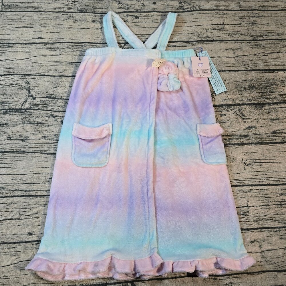 NWT More Than Magic Girls L/XL Fuzzy Spa Wrap Robe + Hair Tie